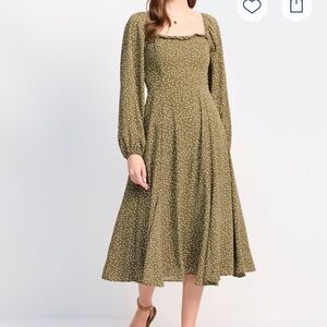 Olive Green Polka Dot Midi Dress